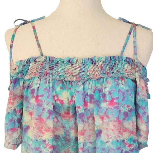 Anthropology Pepin Willa Multi Color Off The Shoulder Tye Dye Mini Dress Size 6 - Picture 6 of 10